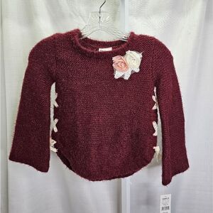 Little Lass Burgundy Knit Lace-Up Applique Sweater Size 6X